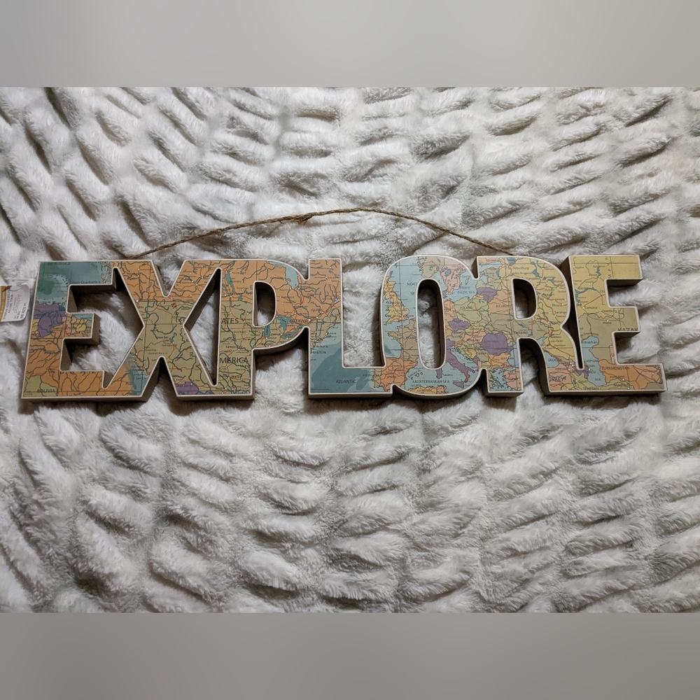 "Explore" hanging sign